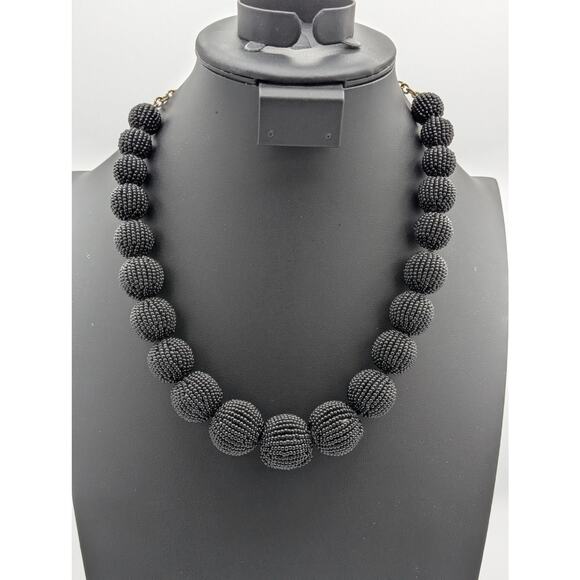 J. Crew Black Graduated Seed Bead Ball 18"-22" Necklace - Picture 7 of 8